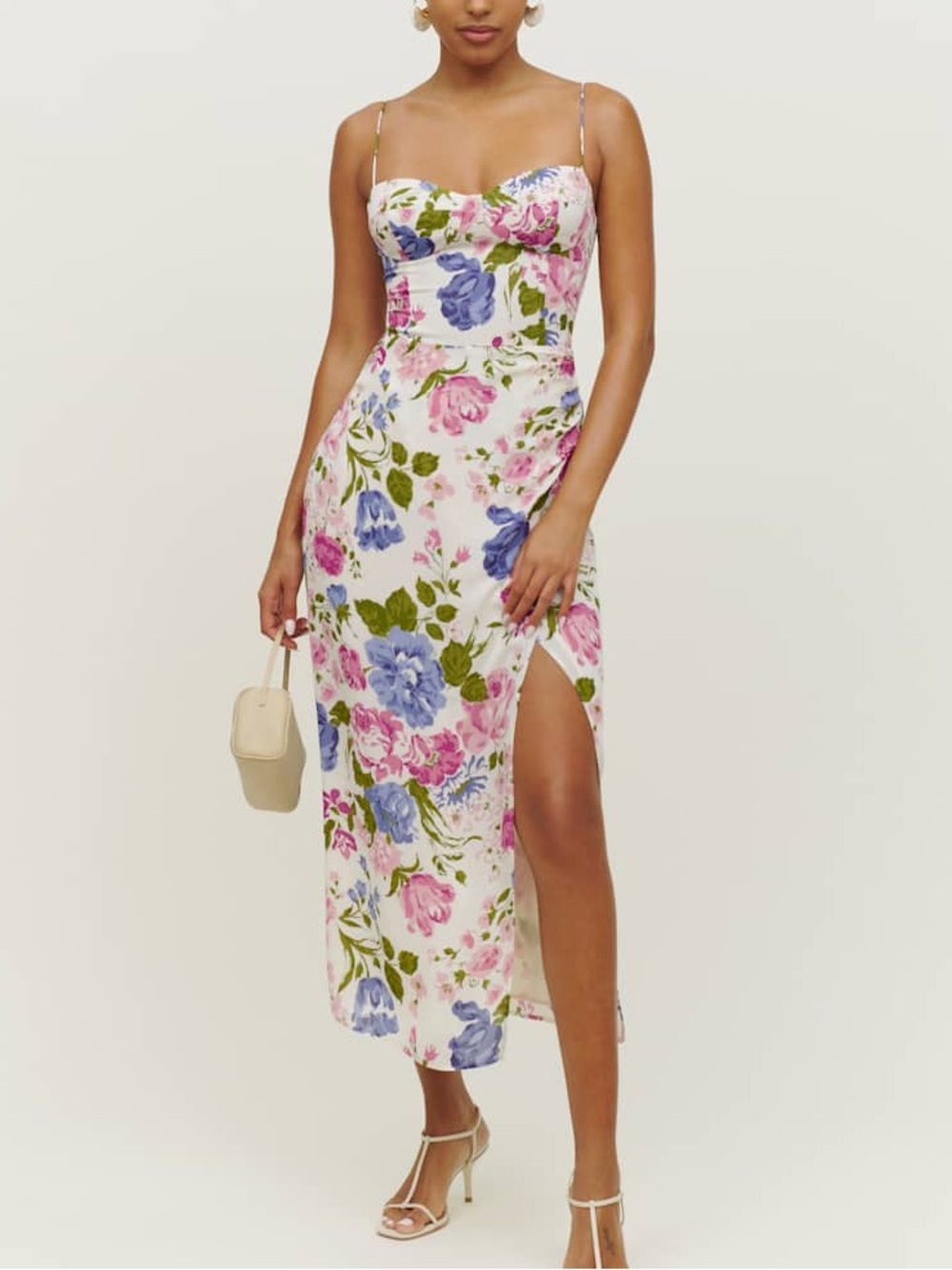 Reformation Kourtney Midi Dress Donna White Pink Blue Floral Coquette 12